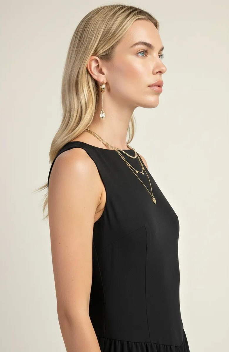 Modenaire Sleeveless Fit-and-Flare Midi Dress with Gathered Skirt Detail, Alternate, color, Black