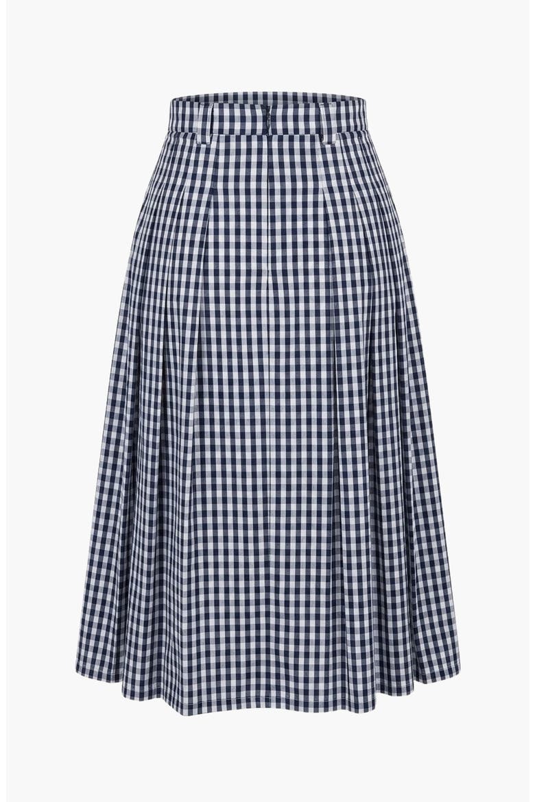 High Waist Pleated Gingham Skirt, Alternate, color, Blue