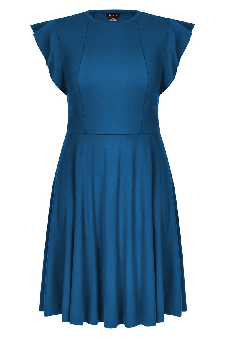 Frill Sleeve Fit & Flare Dress, Alternate, color, TEAL