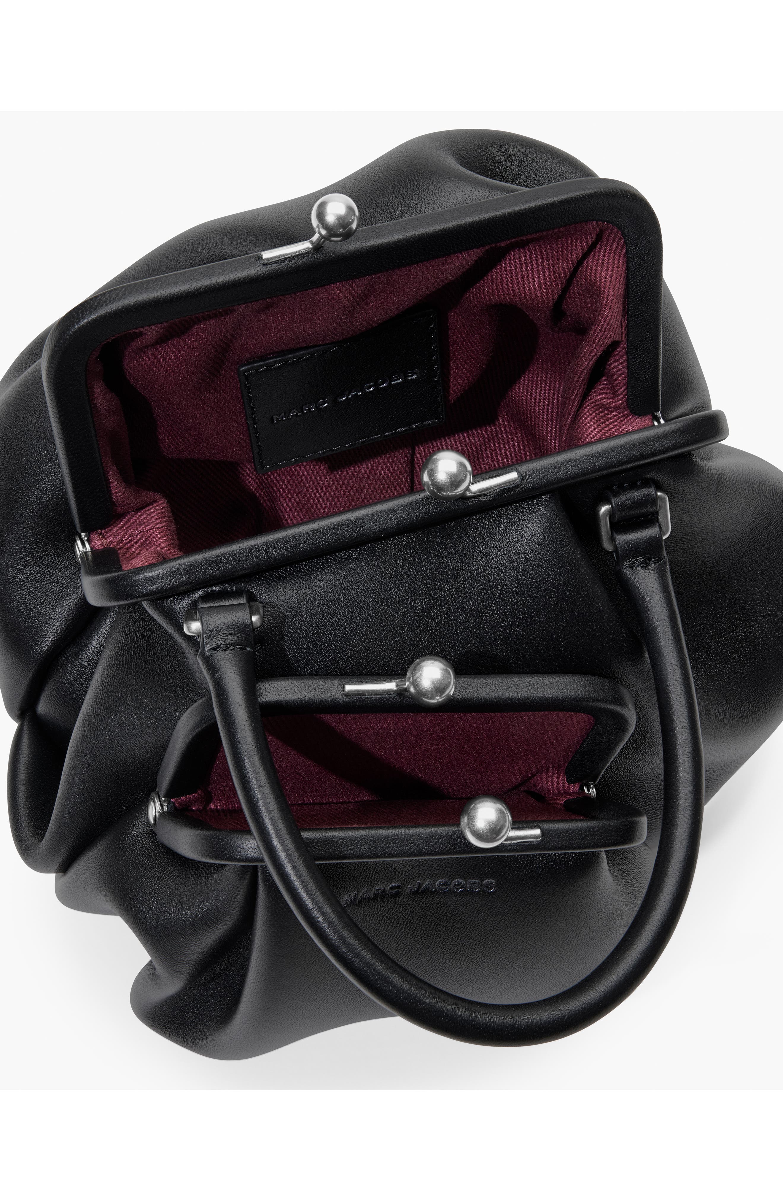 Wave Leather Kisslock Bag, Alternate, color, BLACK