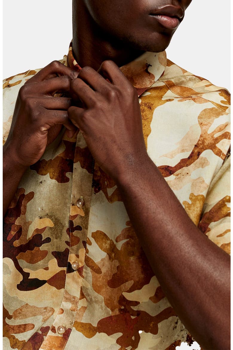 Slim Fit Camouflage Print Short-Sleeve Shirt, Alternate, color, GREEN