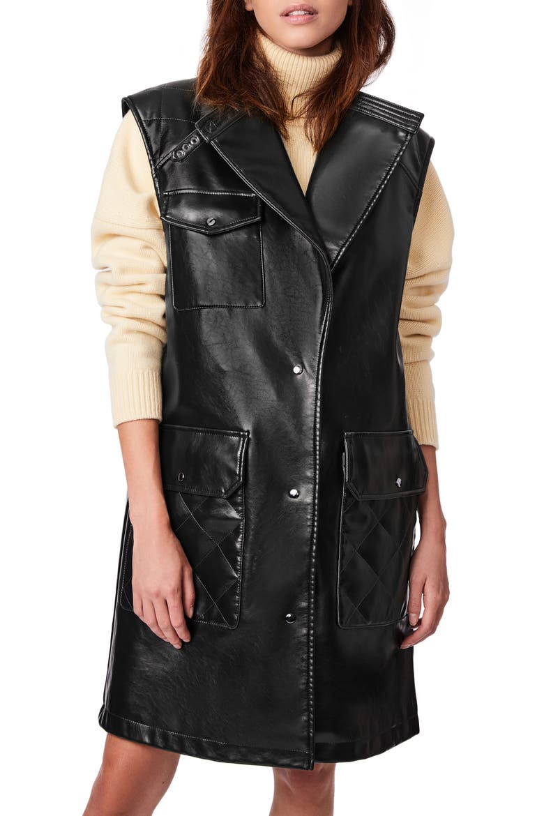 Pull Up Faux Leather Long Vest, Main, color, BLACK