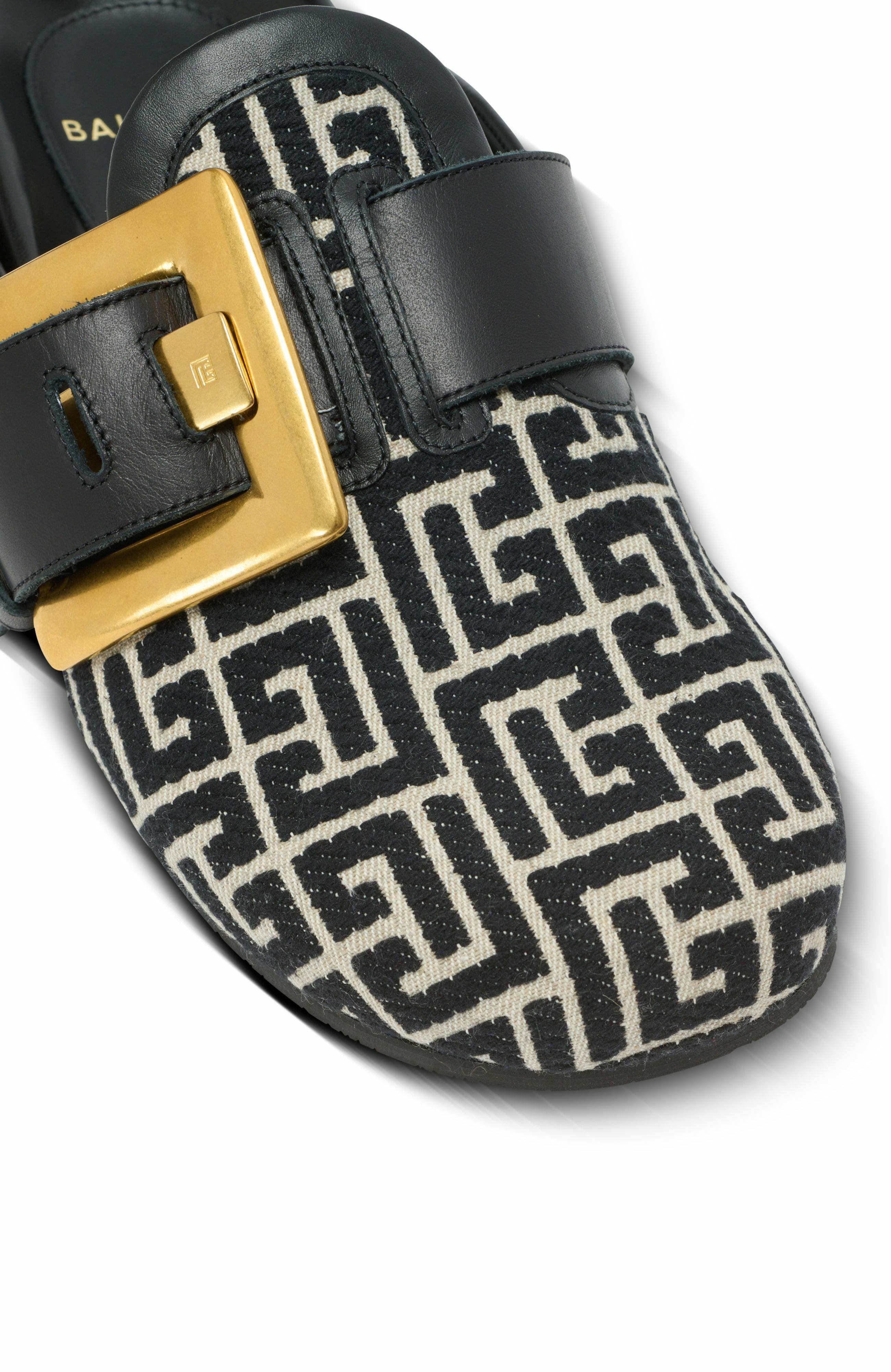 Balmain Anthem Mules In Jacquard Canvas With Pb Monogram, Alternate, color, Black