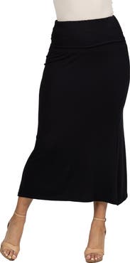 24seven Comfort Apparel Petite Comfortable Foldover Maxi Skirt