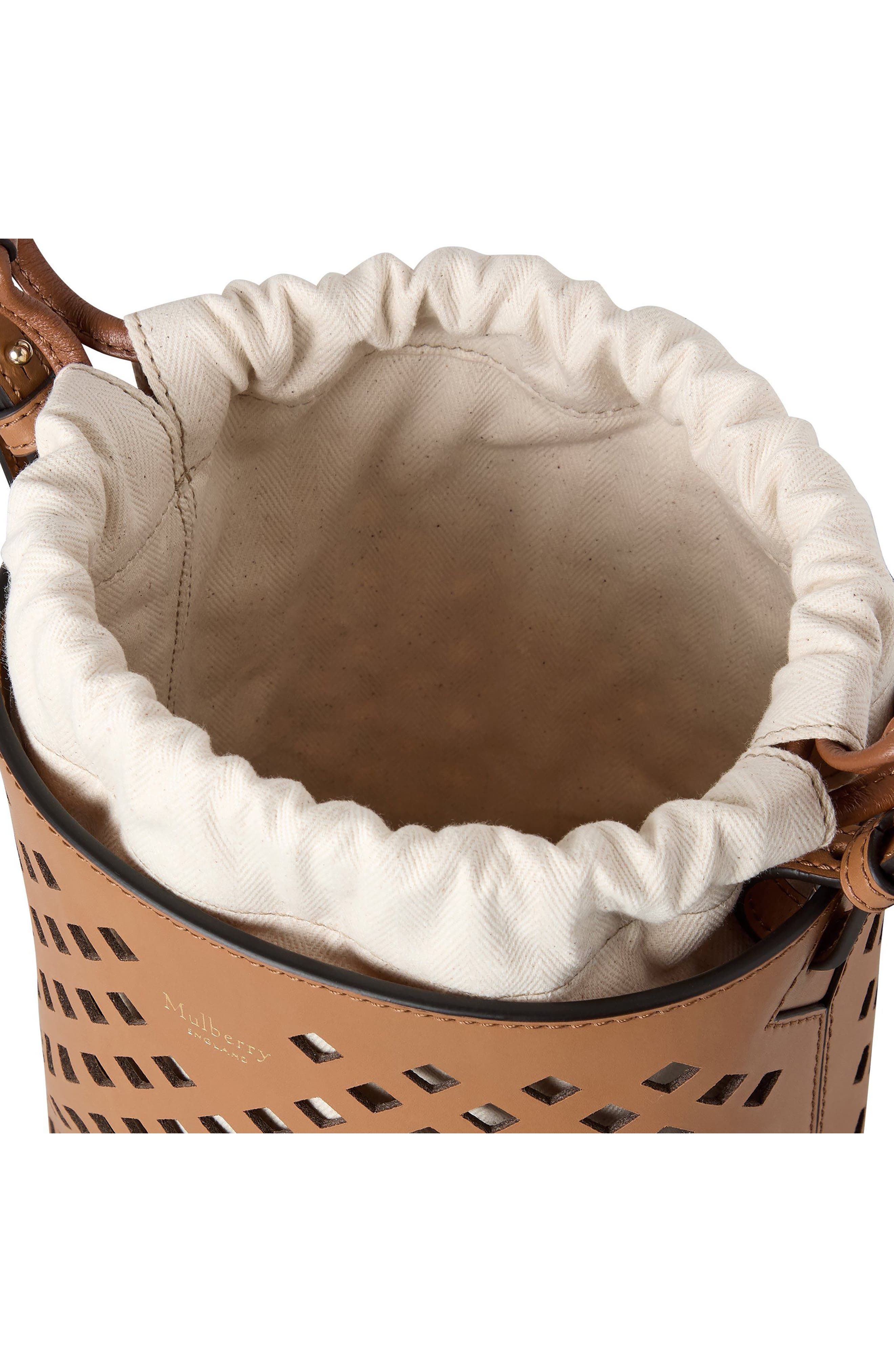 Mulberry Diamond Perforated Leather Bucket Bag, Alternate, color, Toffee