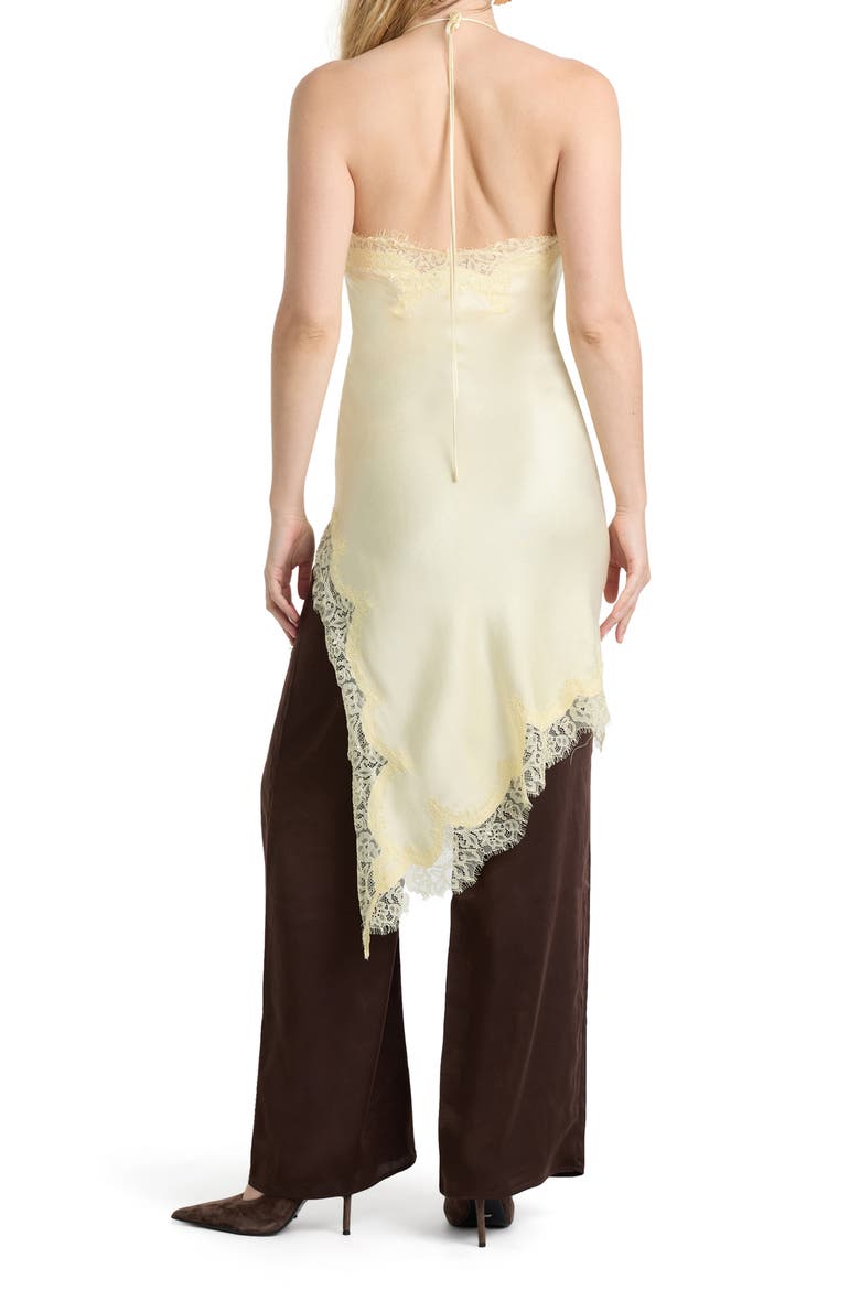 Silvio Asymmetric Lace Trim Satin Dress, Alternate, color, BUTTERCUP