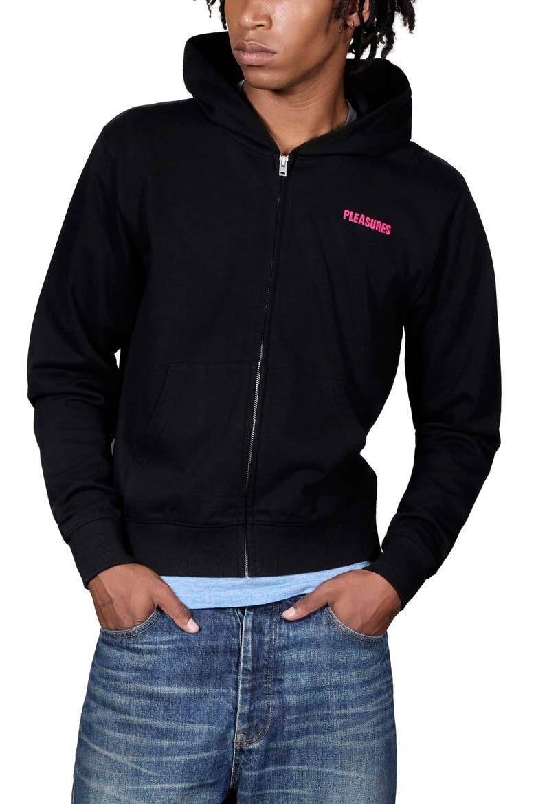 Spiders Fitted Graphic Zip Hoodie, Main, color, BLACK