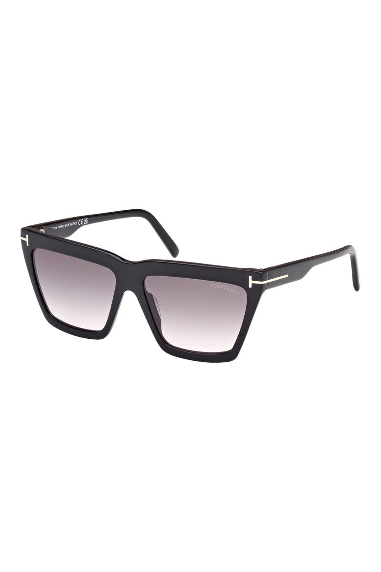 Eden 56mm Gradient Geometric Sunglasses, Alternate, color, SHINY BLACK / GRADIENT SMOKE