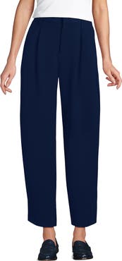 Lands' End Crepe High Rise Pleated Barrel Leg Ankle Pants