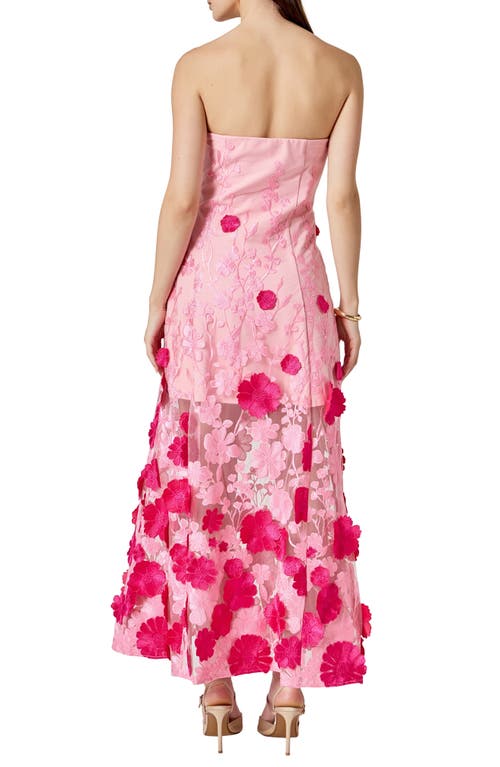 Endless Rose Embroidered 3d Appliqué Strapless Dress In Pink