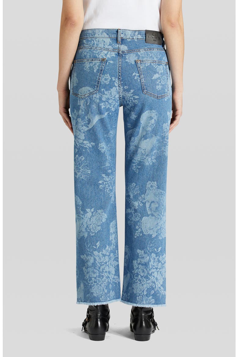 Floral & Bust Print Fray Hem Jeans, Alternate, color, NAVY