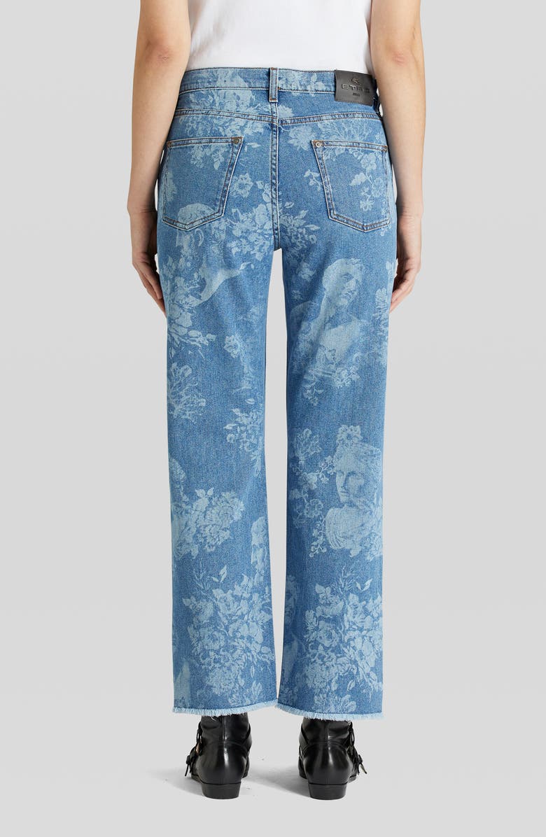 Etro Floral & Bust Print Fray Hem Jeans, Alternate, color,