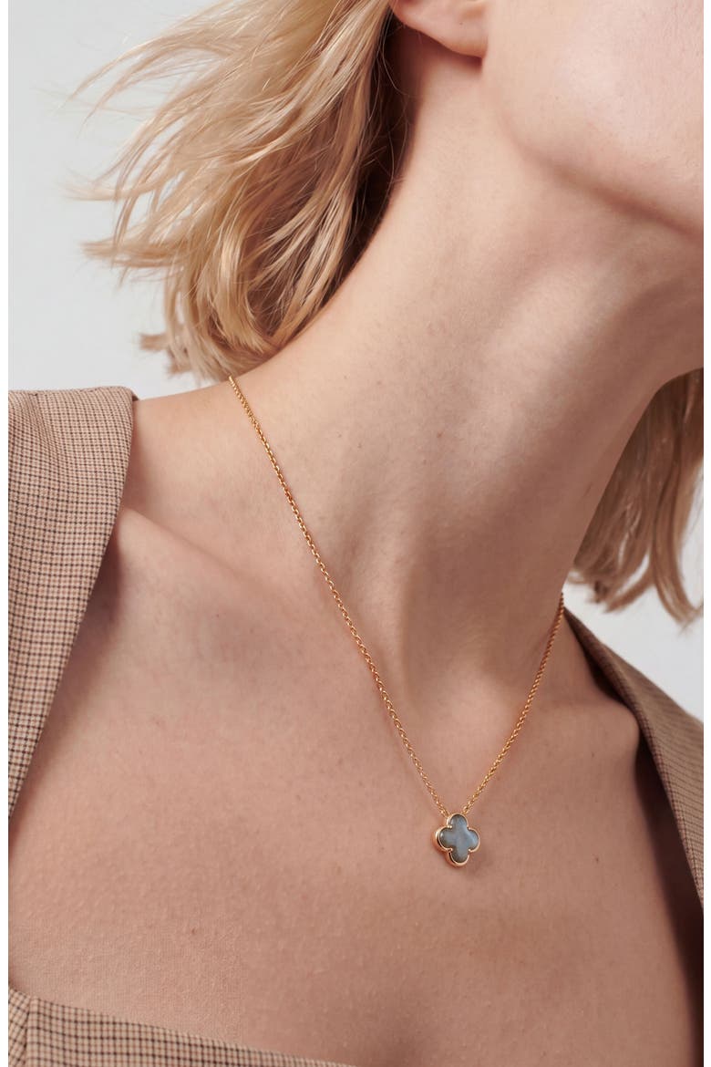 Labradorite Quatrefoil Pendant Necklace, Alternate, color, GREEN/ GOLD