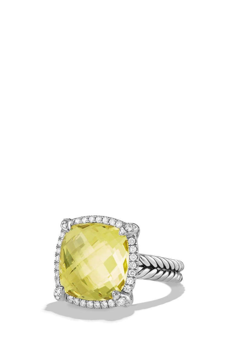 Châtelaine Large Pavé Bezel Ring with Diamonds, Main, color, LEMON CITRINE
