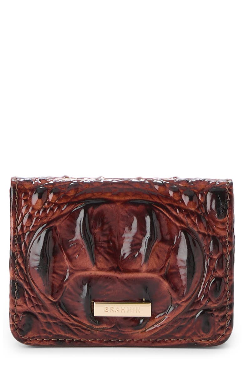 Clementine Embossed Leather Card Case, Main, color, PECAN MELBOURNE