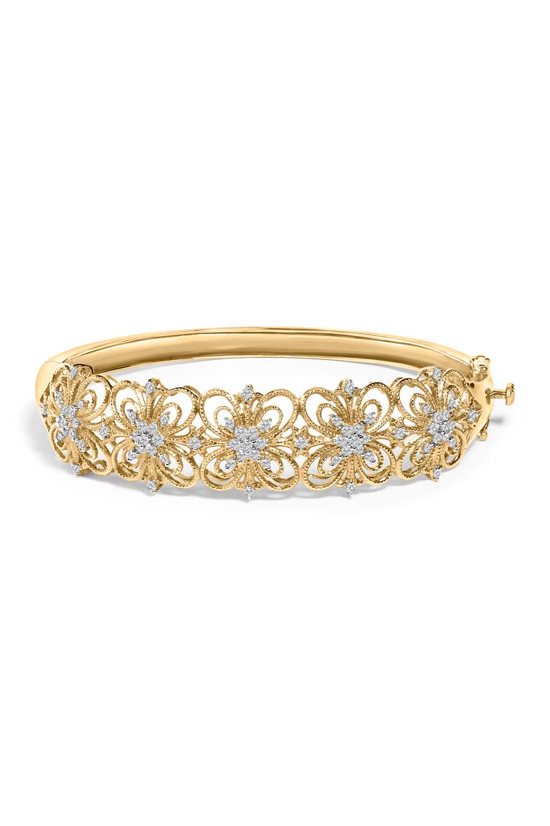 14K Gold 1.00 Cttw Diamond Vintage Inspired Floral Bangle Bracelet, Main, color, Yellow