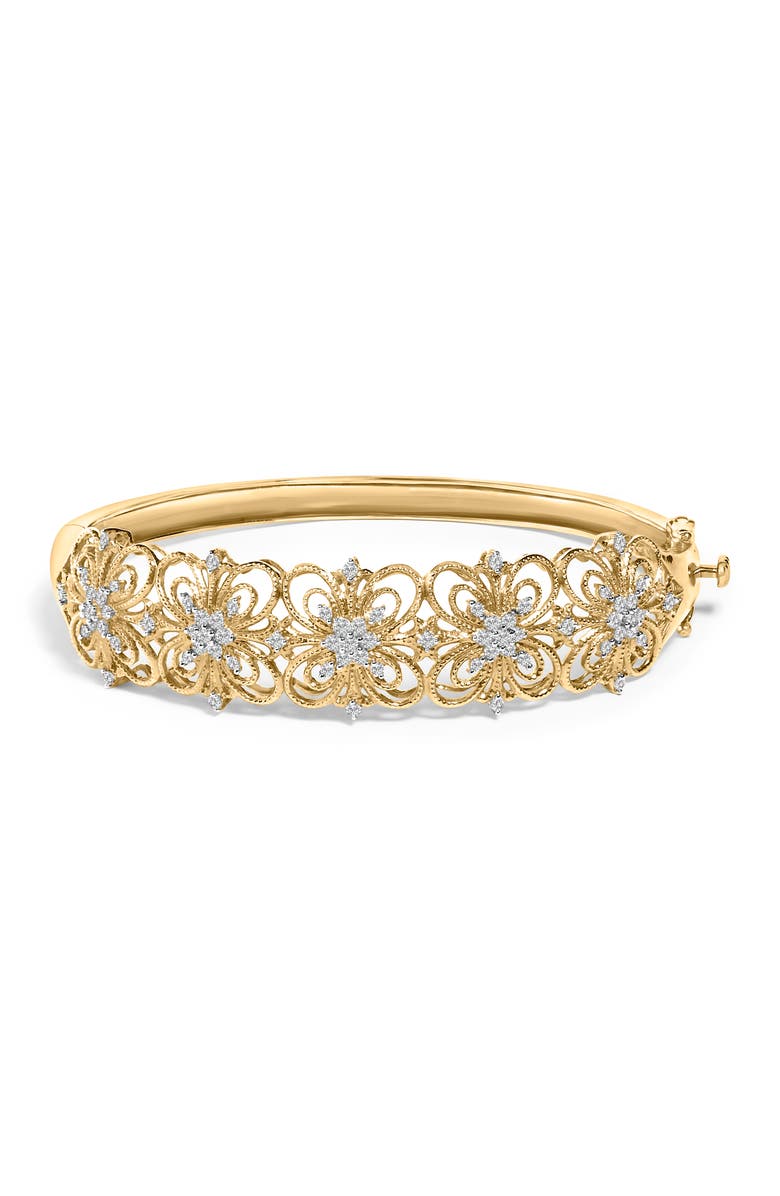 Haus of Brilliance 14K Gold 1.00 Cttw Diamond Vintage Inspired Floral Bangle Bracelet, Main, color, 