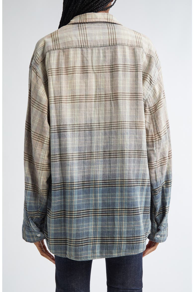 Relaxed Plaid Cotton Flannel Button-Up Shirt, Alternate, color, GRADIENT BLEACHED BLUE PLAID