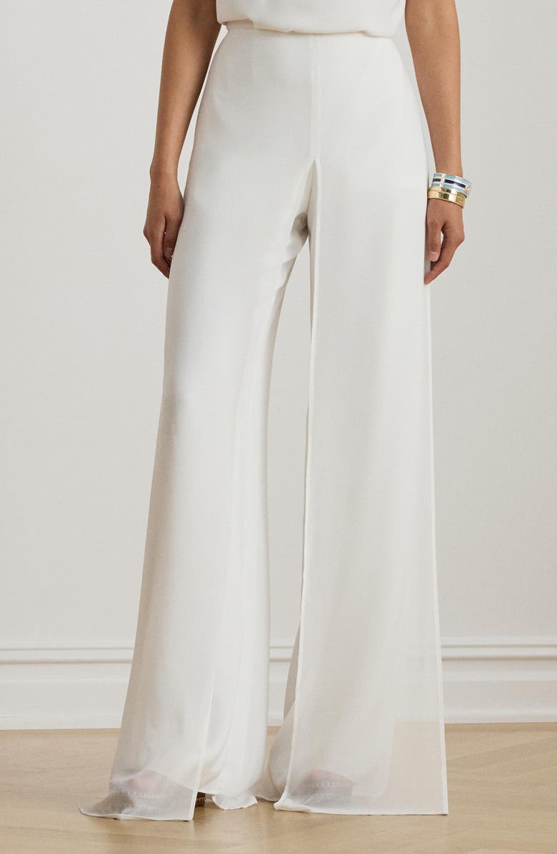 Lauren Ralph Lauren Paski Georgette Overlay Wide Leg Pants, Alternate, color, White