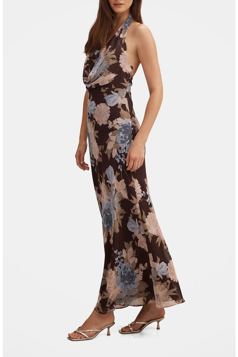 Marina Cowl Neck Halter Gown, Alternate, color, HALSEY FLORAL