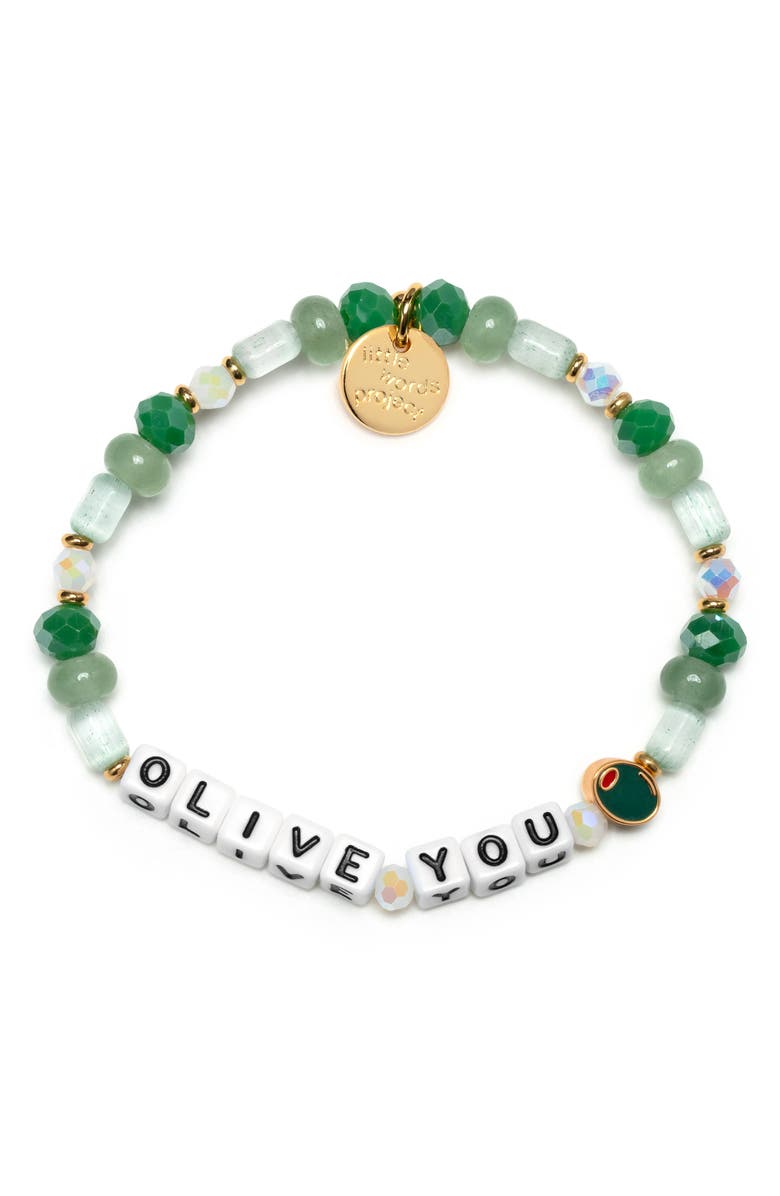 Little Words Project Olive You Beaded Stretch Bracelet, Main, color, White