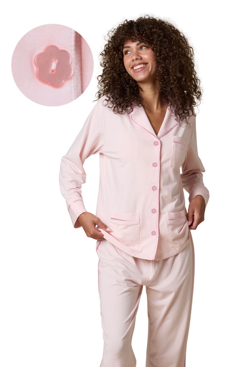 KIP Flower Button Stretch Cotton Pajama Set, Main, color,