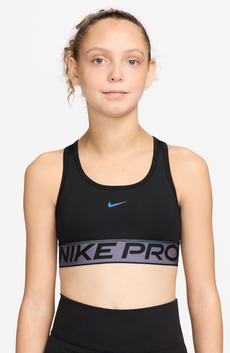 Nike Kids' Pro Swoosh Racerback Sports Bra, Main, color, Black/ Black