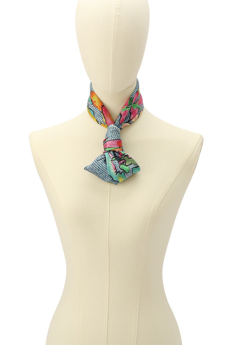 Floral Denim Silk Square Scarf, Alternate, color, RAINBOW