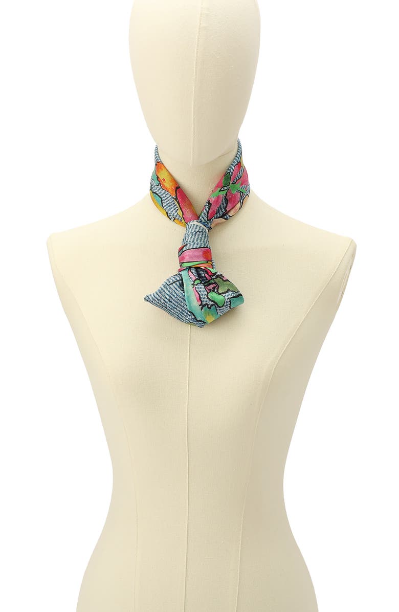 Kurt Geiger London Floral Denim Silk Square Scarf, Alternate, color, Rainbow