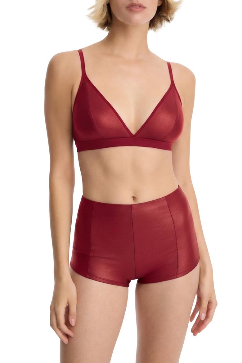 Late Night Faux Leather Triangle Bralette, Alternate, color, Scarlet