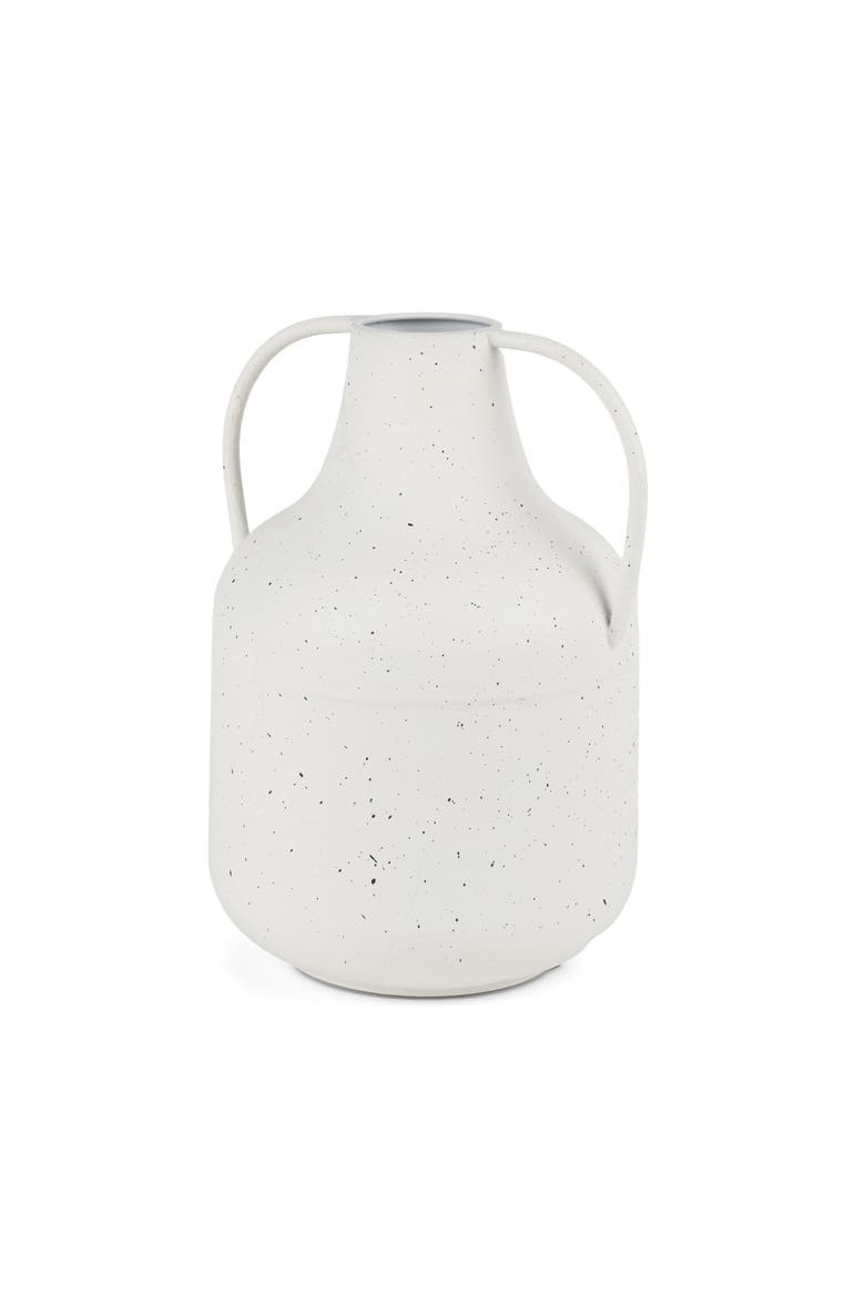 Treva Tall White w/ Black Speckles Metal Vase, Main, color, White