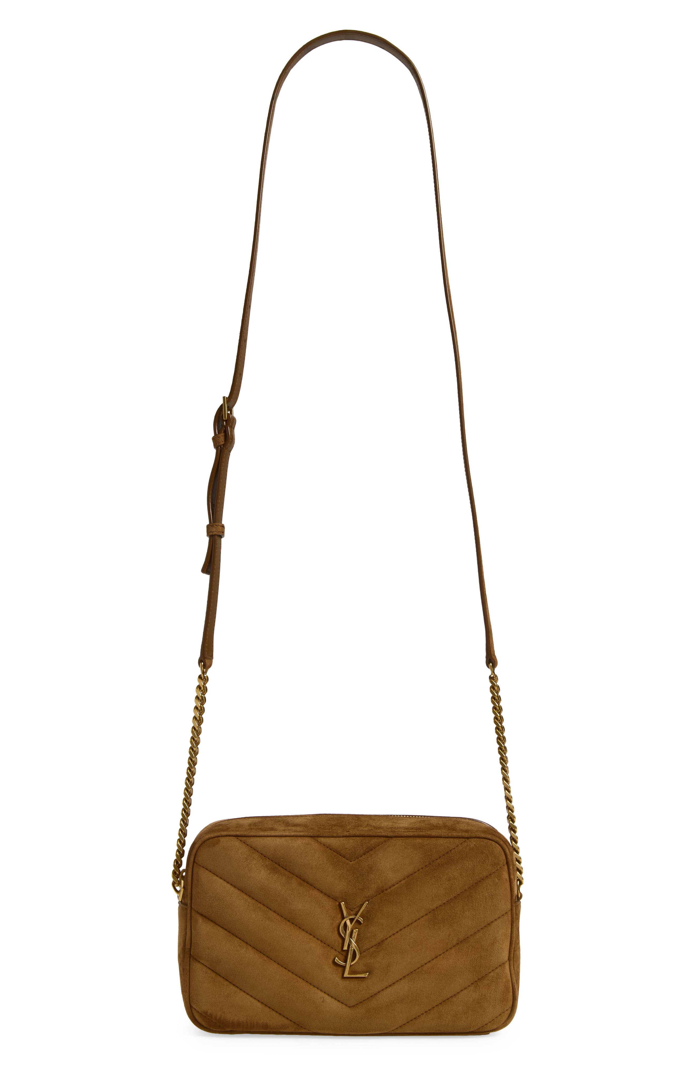 Loulou Matelassé Suede Camera Bag, Main, color, CARAMEL COGNAC