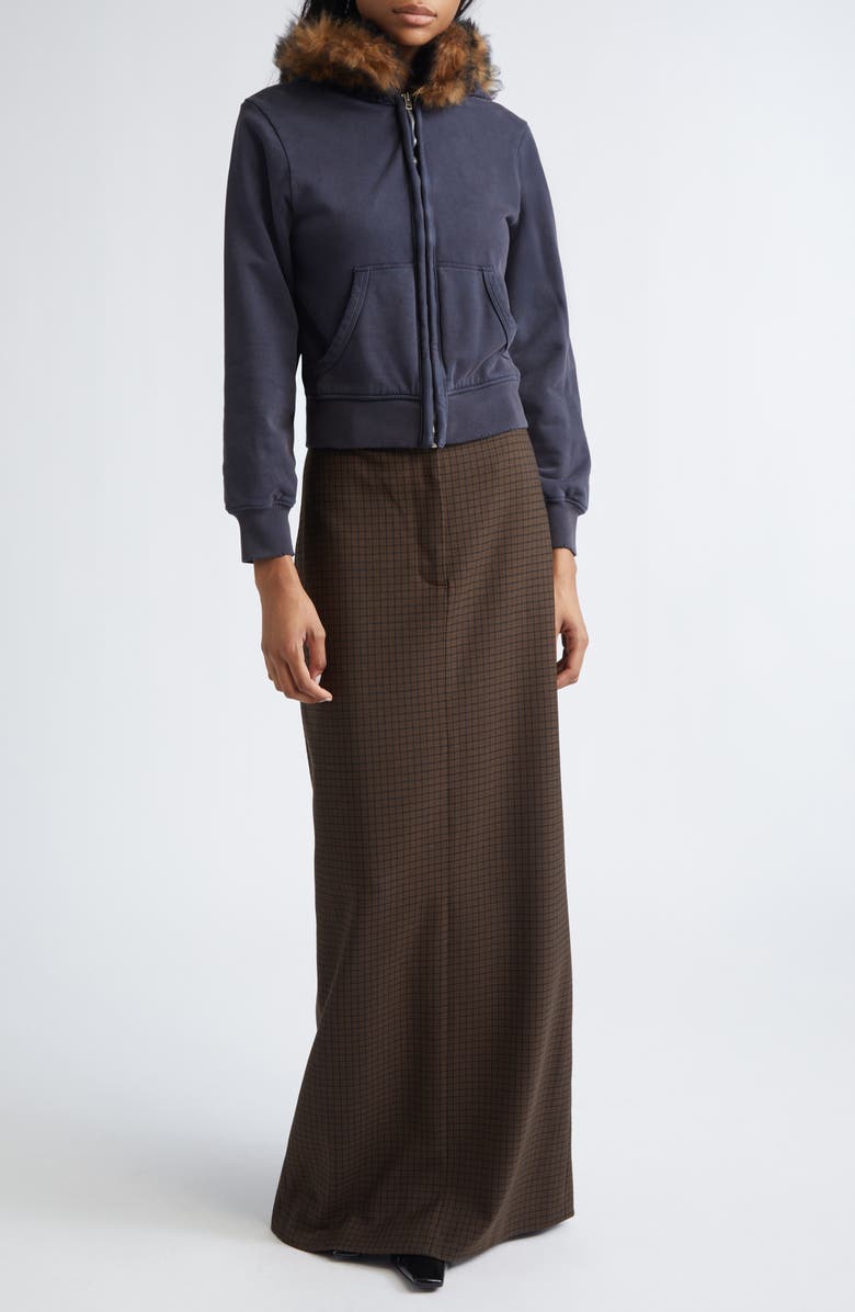 Acne Studios Fuma Organic Cotton Fleece Zip-Up Hoodie with Removable Genuine Shearling Trim, Alternate, color, Rust Brown/ Navy