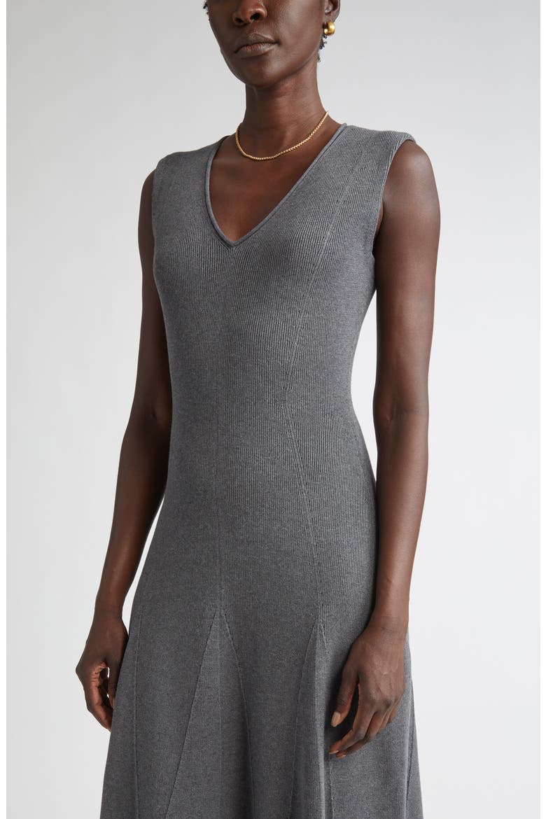 Sleeveless Engineered Godet Fit & Flare Dress, Alternate, color, DARK GREY MELANGE