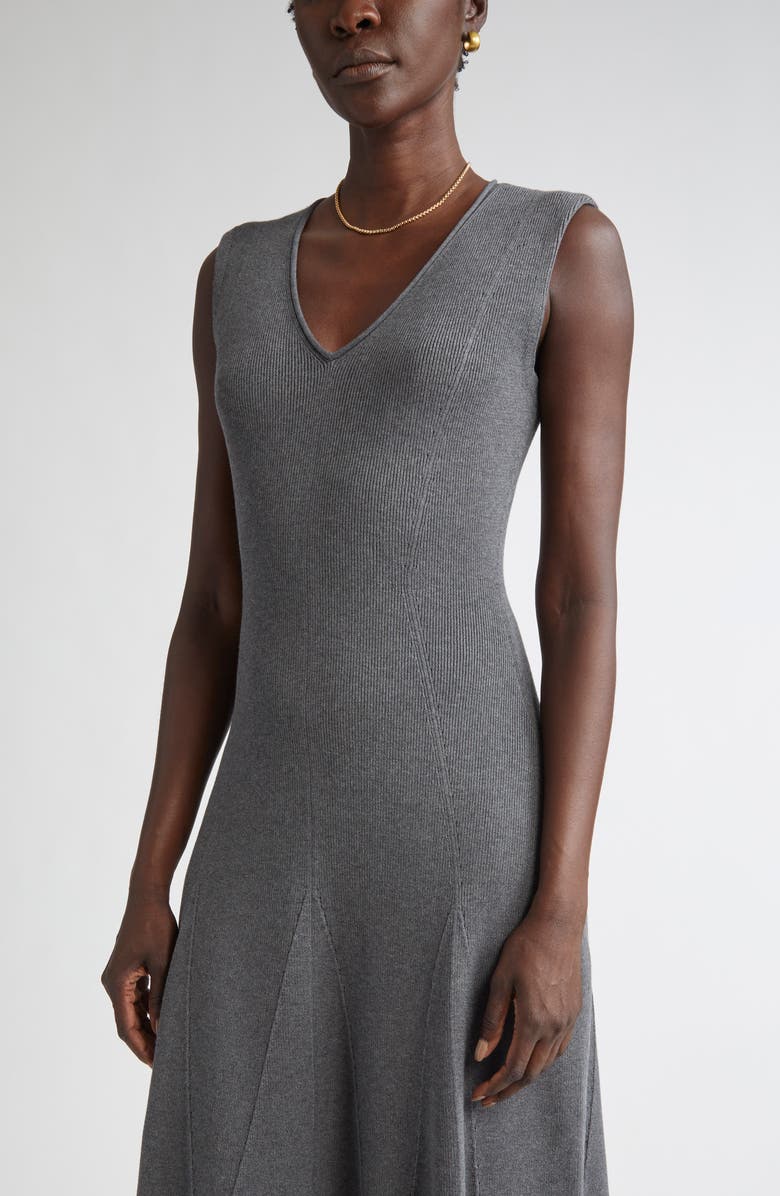 ST. JOHN Sleeveless Engineered Godet Fit & Flare Dress, Alternate, color, Dark Grey Melange