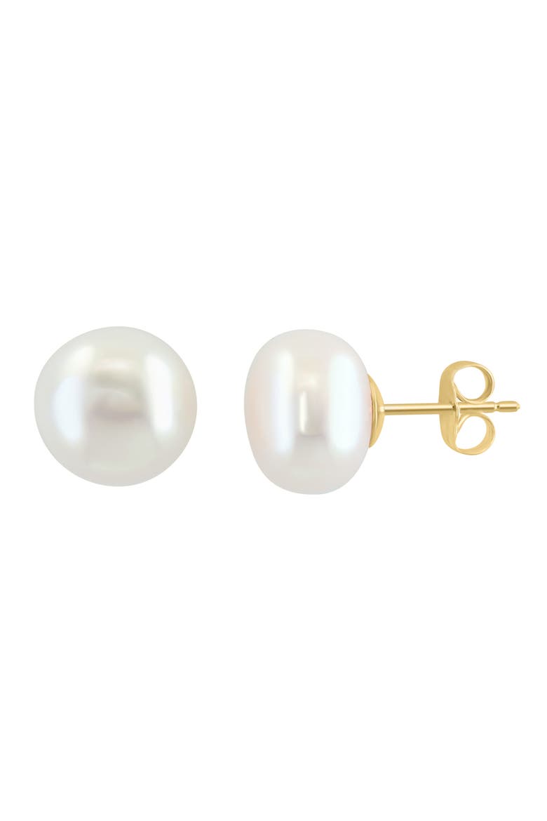 14K Yellow Gold 11-12mm Freshwater Pearl Stud Earrings, Main, color, WHITE