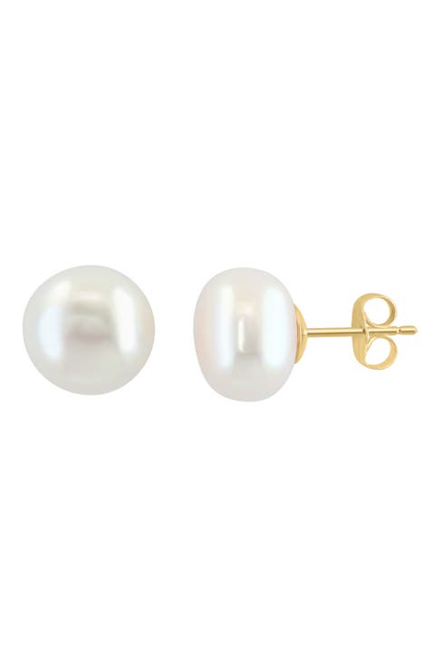 14K Yellow Gold 11-12mm Freshwater Pearl Stud Earrings