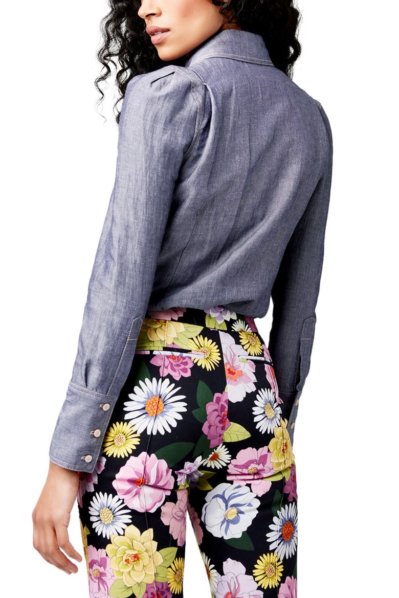 Box Pleat Point Collar Denim Shirt, Alternate, color, DENIM