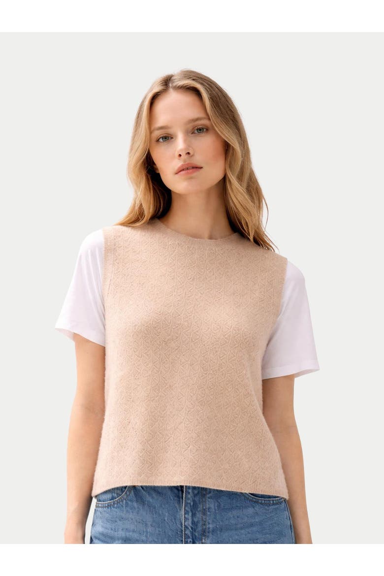 Ajour Knit Crewneck Cashmere Vest, Alternate, color, beige