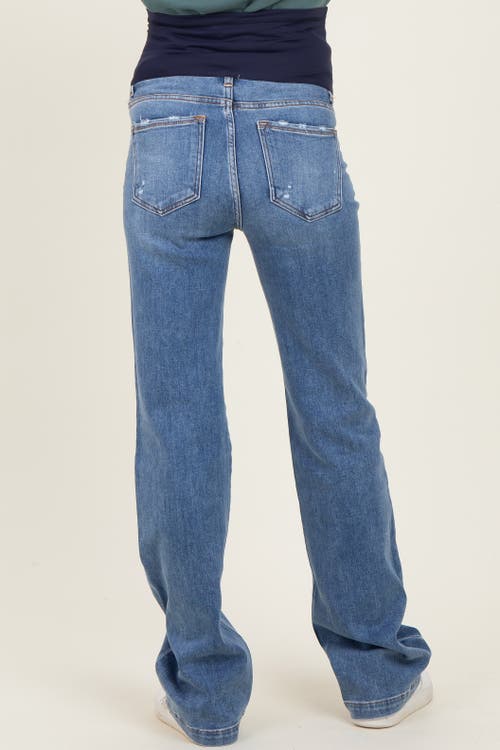 Pinkblush Lightly Distressed Maternity Straight Leg Jeans In Blue