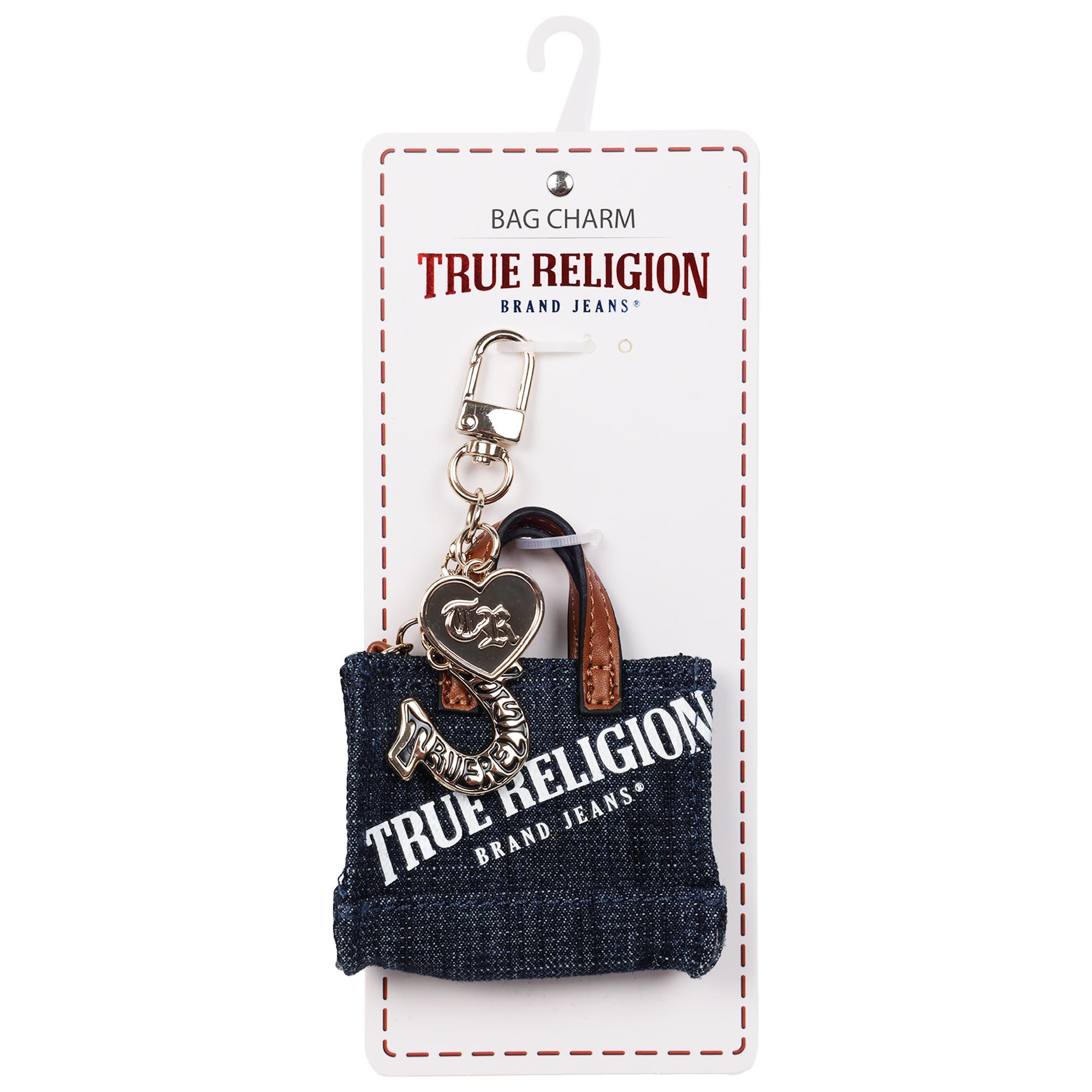 True Religion Mini Denim Tote Bag Charm, Alternate, color, Dark Denim