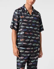 PHILIPP PLEIN Silk Bowling Shirt Ss Cars Racing Men