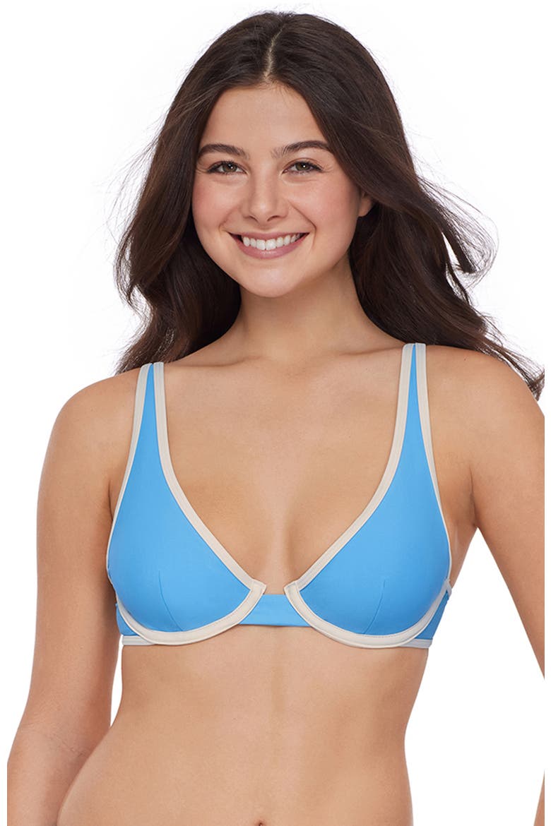 Adjustable Plunge Underwire Bikini Top with Contrast Binding, Main, color, Baby Binding Blue