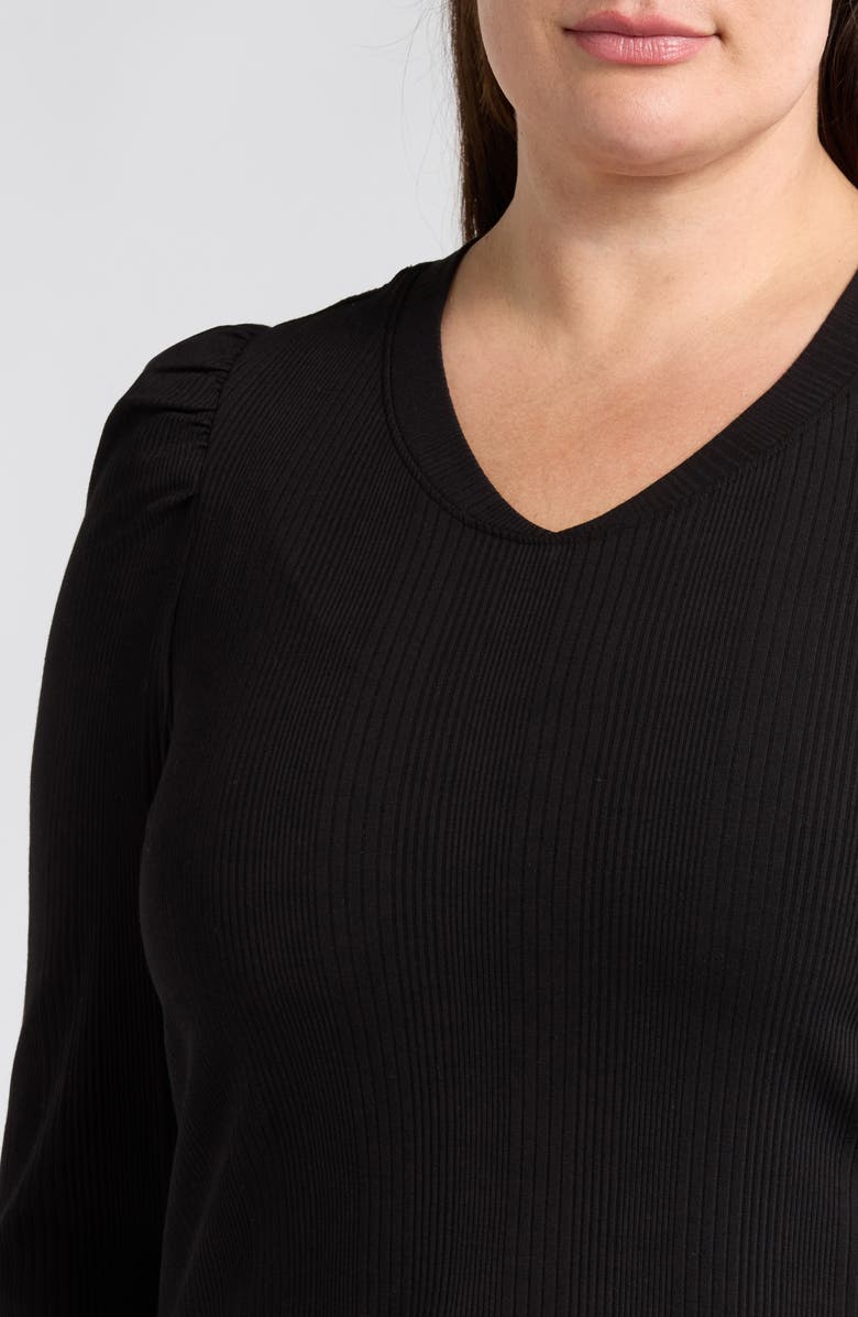 Wit & Wisdom Puff Shoulder Rib Top, Alternate, color, Black
