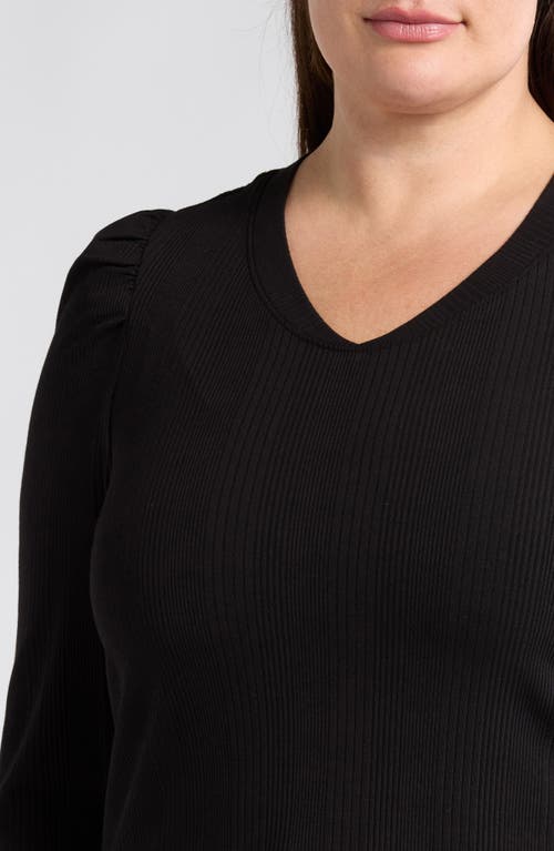Wit & Wisdom Puff Shoulder Rib Top In Black