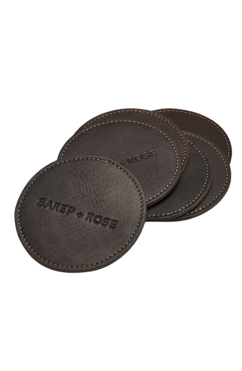 Sarep + Rose Leather Coasters, Main, color, Mahogany Black