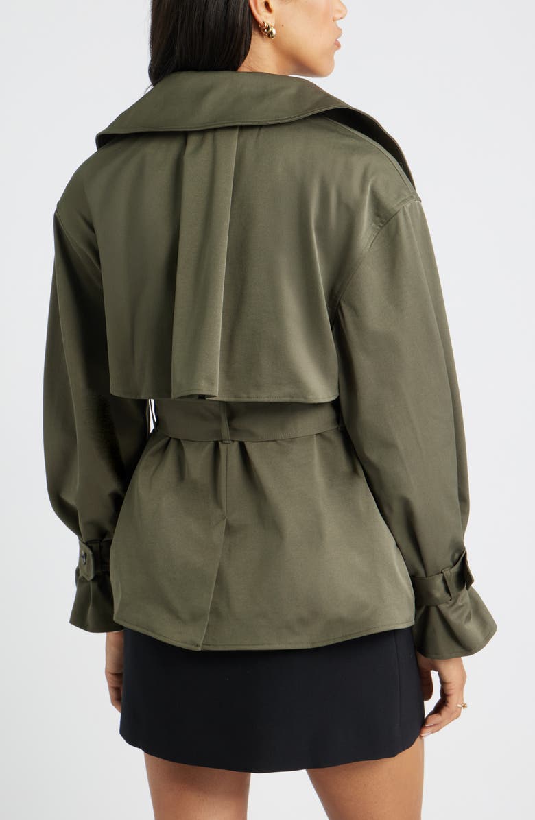 Open Edit Exaggerated Crop Trench Coat, Alternate, color, Olive Sarma