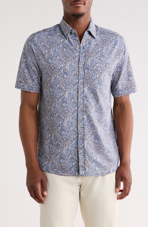 Birdseye Paisley Short Sleeve Button-Up Shirt