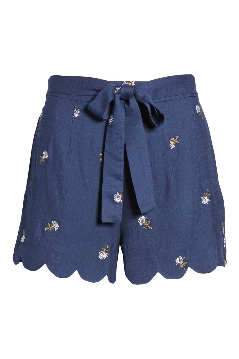 High Waist Scallop Hem Shorts, Alternate, color, NAVY