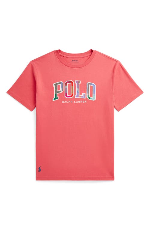 Polo Ralph Lauren Big Boys Madras-logo Jersey T-shirt In Red Sky